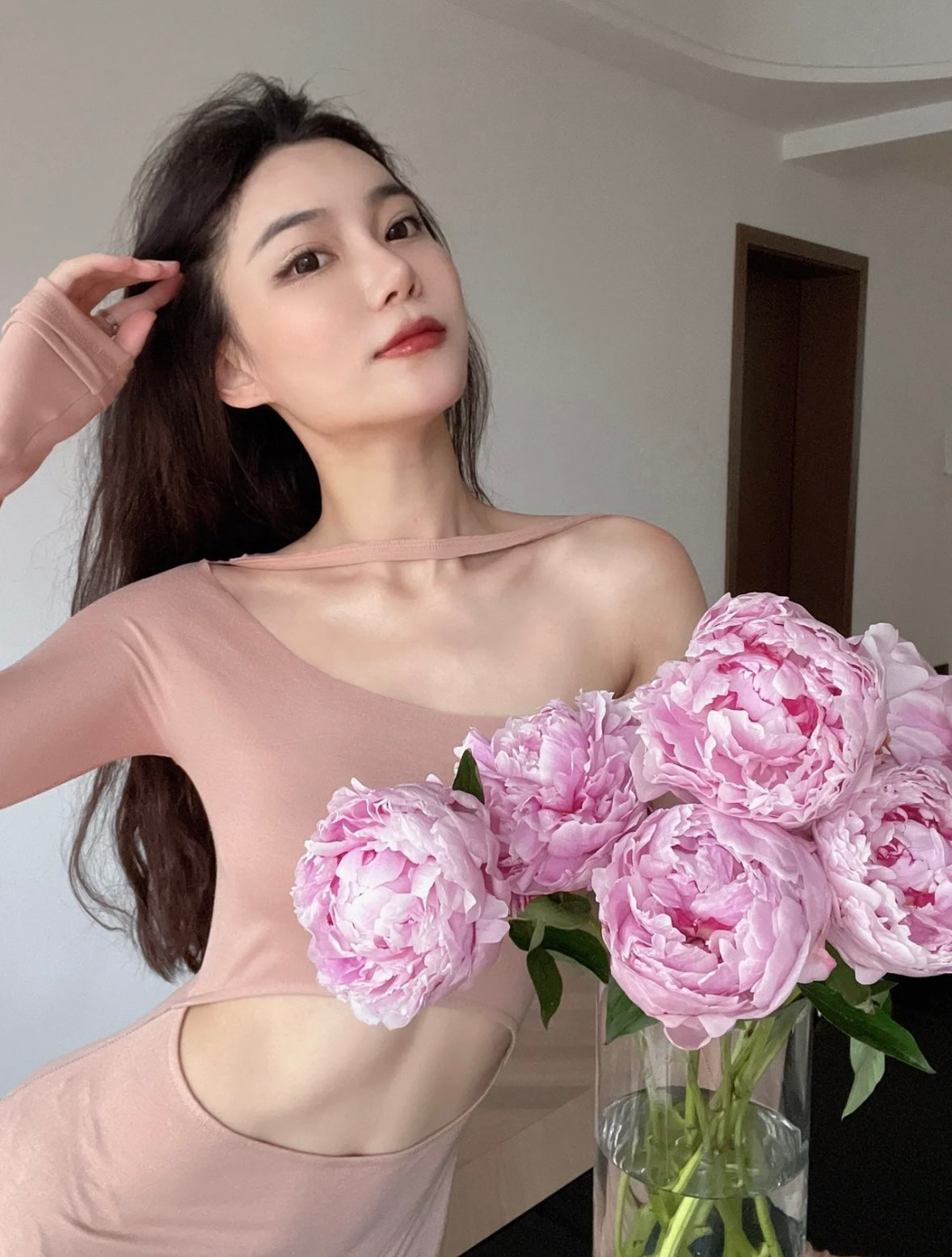 Peng Tai 23AW maxi dress pink white black 16