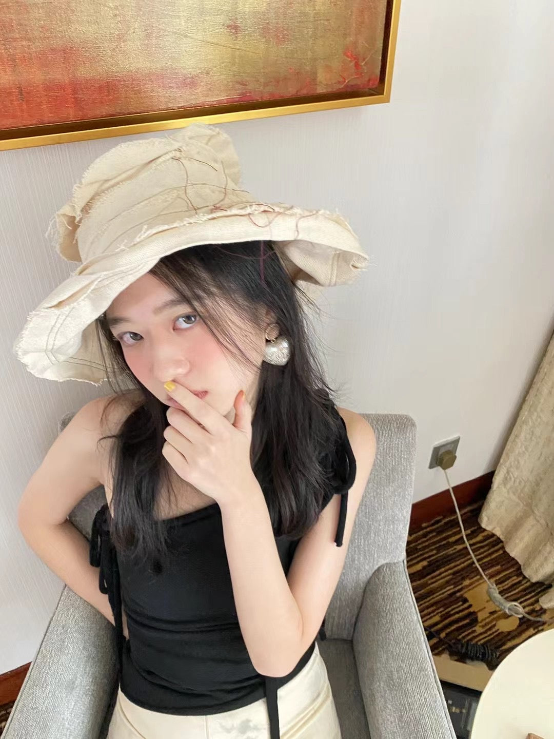 Peng Tai hat black nude silk 23