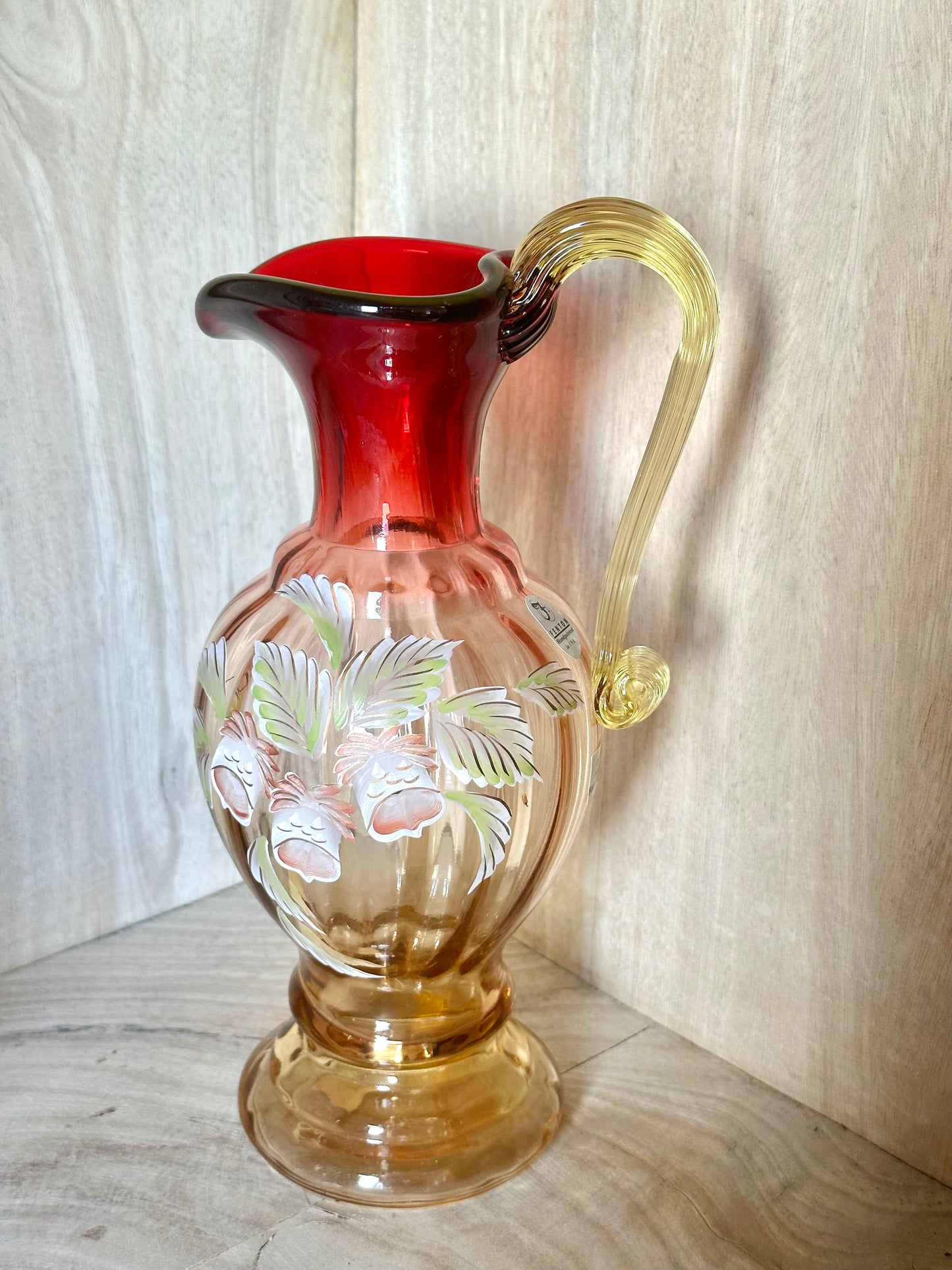 Fenton Amber Red Vintage Glass Pitcher Vase