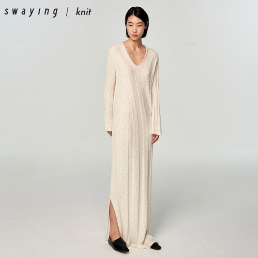 Swaying 23AW cashmere long dress beige 18