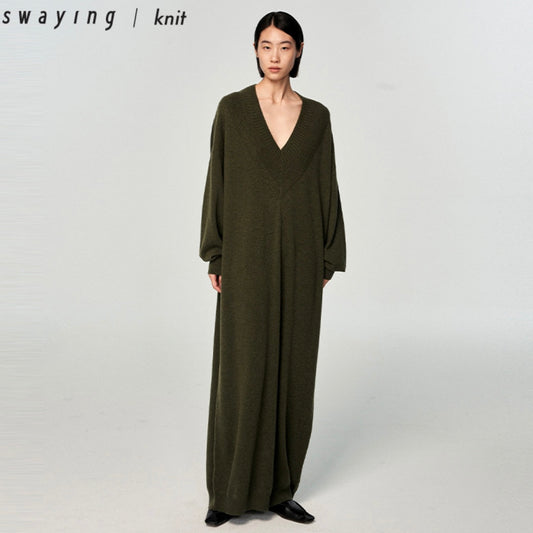 Swaying 23AW cashmere long dress green 21